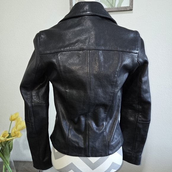 Topshop Real Leather Moto Biker Jacket Size 2 - Picture 6 of 16